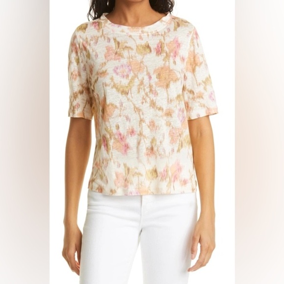 Rebecca Taylor Gloria Fleur Floral Linen T-shirt In Marmalade Combo size Large - Picture 1 of 8